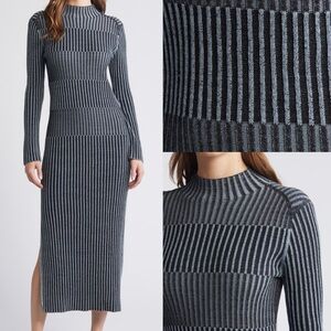 COS Ribbed Knit Black Gray Mockneck Long Sleeve Maxi Slit Dress XS Capsule EUC